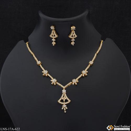 Best Quality with Diamond Designer Gold Plated Necklace Set for Lady - Style A622