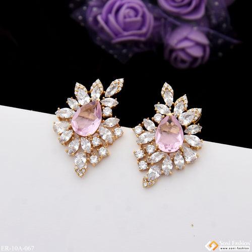 Light Pink Stone with Diamond New Style Gold Plated Earrings for Lady - Style A067