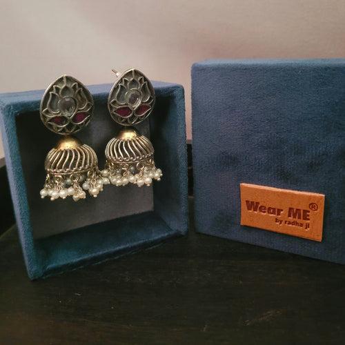 TRIBAL SILVER PLATED DUAL TONE EARRINGS