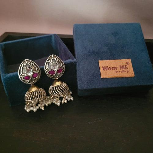 TRIBAL SILVER PLATED DUAL TONE EARRINGS