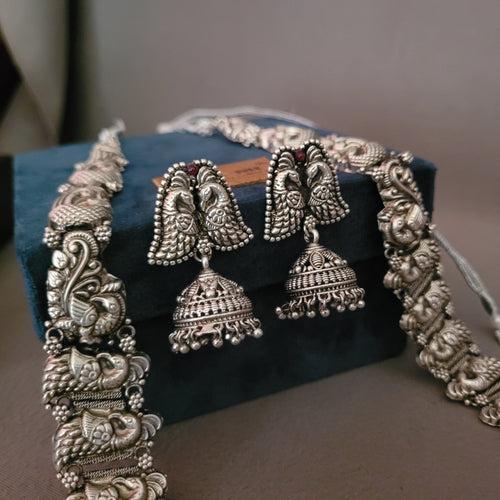 TRIBAL SILVER PLATED NECKLACE WITH EARRINGS