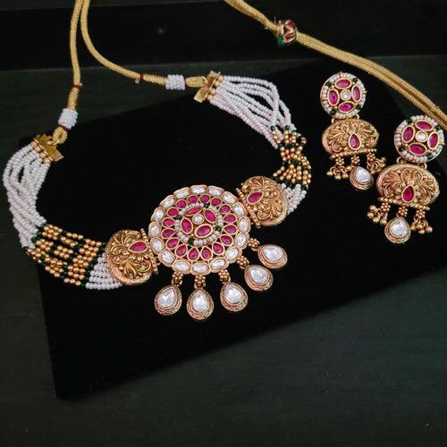 KUNDAN AND STONE CHOKER WITH EARRINGS