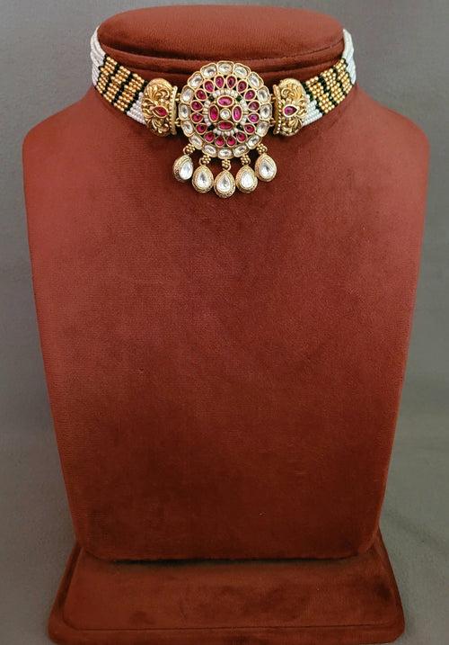 KUNDAN AND STONE CHOKER WITH EARRINGS