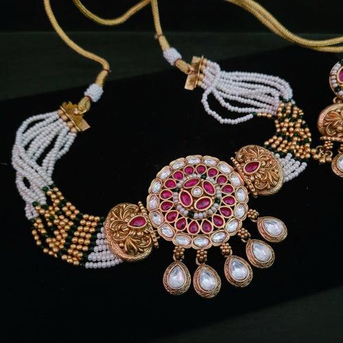 KUNDAN AND STONE CHOKER WITH EARRINGS