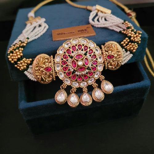 KUNDAN AND STONE CHOKER WITH EARRINGS