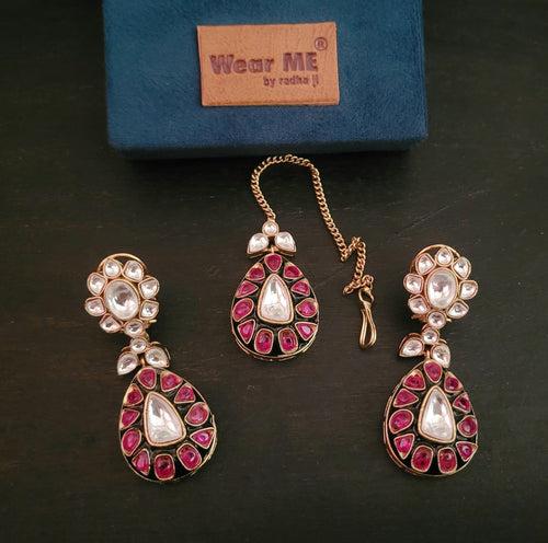 FINEST QUALITY POLKI KUNDAN EARRINGS AND MAANGTIKA