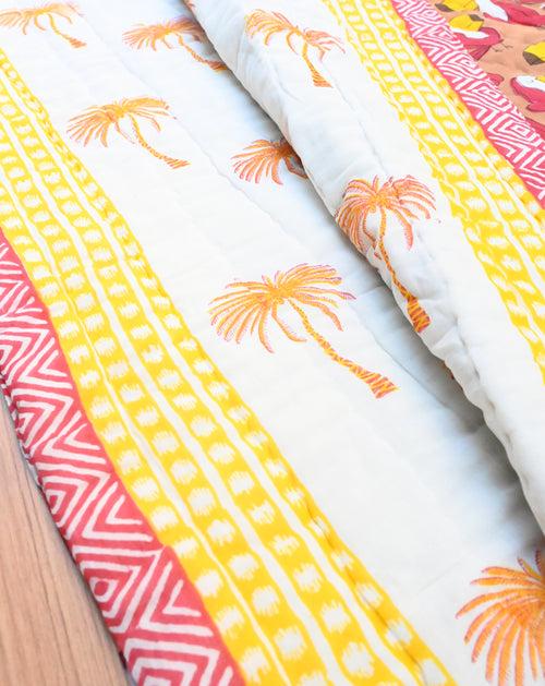 Toucan Hand Block Printed Cotton Quilt