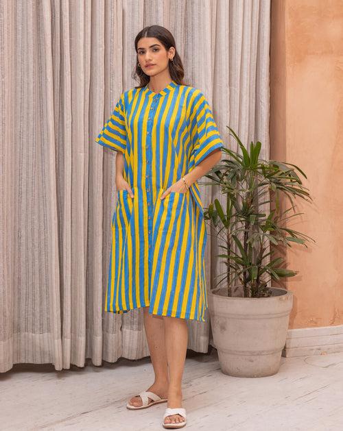 Bandstands Hand Block Printed Cotton Midi Kaftan Shirt