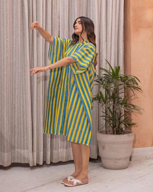 Bandstands Hand Block Printed Cotton Midi Kaftan Shirt