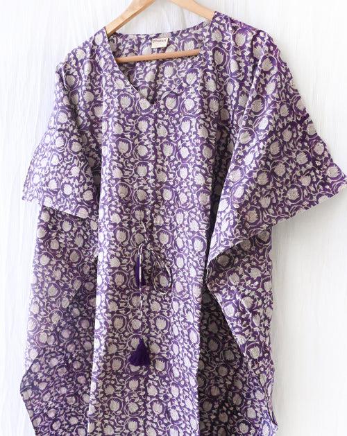 Kamal Hand Block Printed Cotton Midi Kaftan