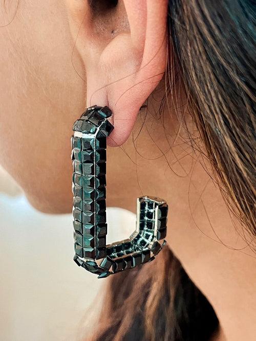 Rectangular Black Earrings