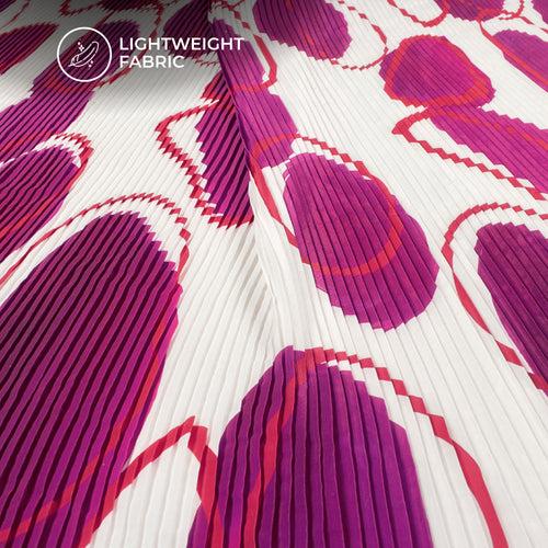 Purple Abstract Pleated Digital Print Crepe Satin Fabric