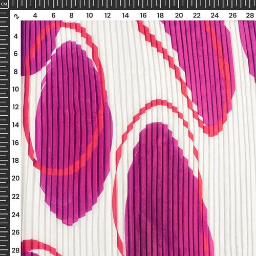 Purple Abstract Pleated Digital Print Crepe Satin Fabric