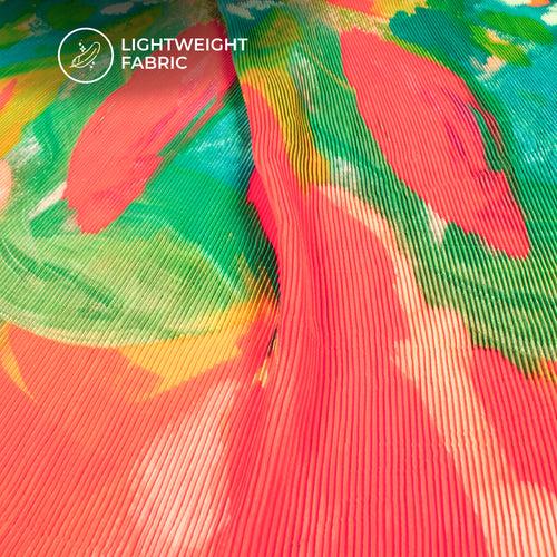 Abstract Painting Art Pleated Digital Print Crepe Satin Fabric