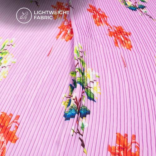 Classic Floral Pleated Digital Print Crepe Satin Fabric