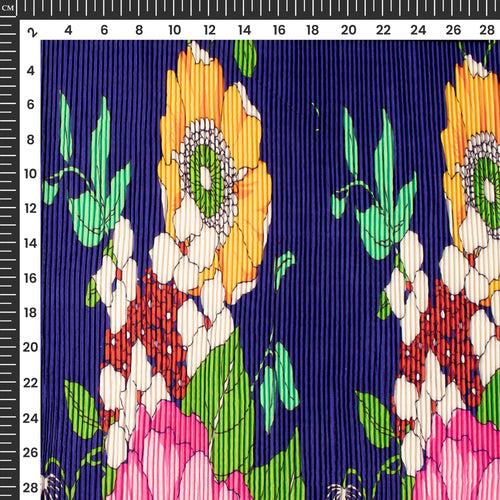 Vintage Floral Pleated Digital Print Crepe Satin Fabric