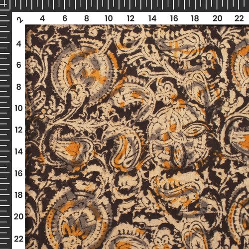 Black And Yellow Traditional Pattern Kalamkari Cotton Fabric