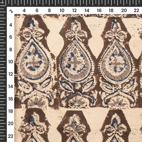 Gray And Ivory White Pattern Kalamkari Cotton Fabric