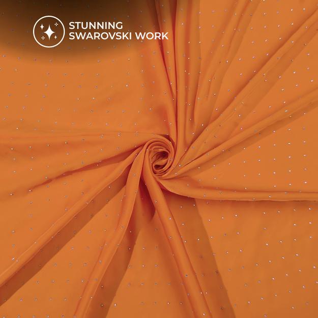 Plain Orange Swarovski Work Imported Satin Fabric