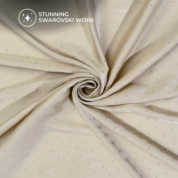 Plain Sand Beige Swarovski Work Imported Satin Fabric