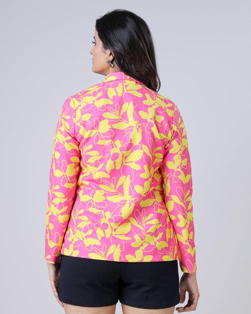 Pop Of Color: Pink And Yellow Notched Collar Jacket