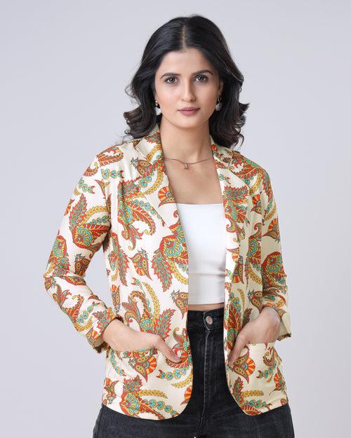 Ethnic Paisley Notched Collar Women's Jacket