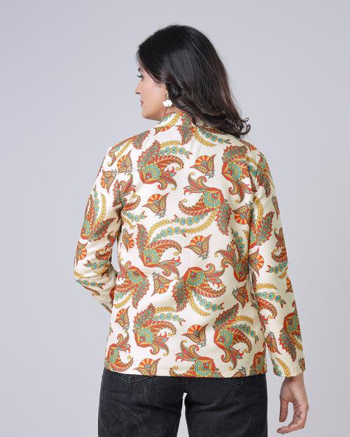 Ethnic Paisley Notched Collar Women's Jacket