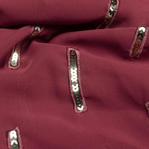 Maroon Stripes Patten Sequins Embroidery Georgette Fabric