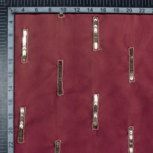 Maroon Stripes Patten Sequins Embroidery Georgette Fabric