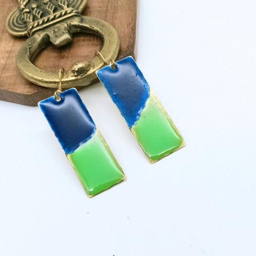 Rectangle Brass & Resin Earring