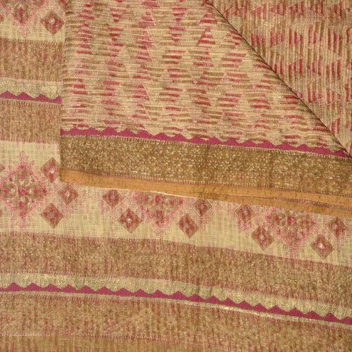 Beige & Rust Printed Kota Saree