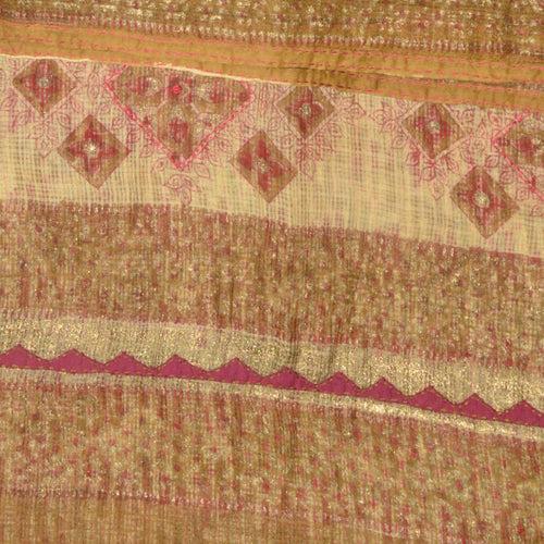 Beige & Rust Printed Kota Saree