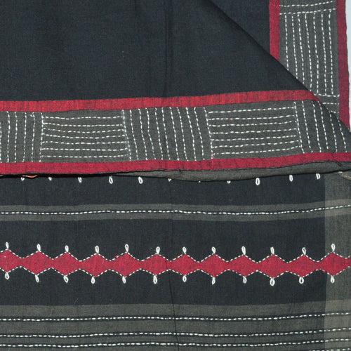 Black With Red Border Cotton Embroidered Saree