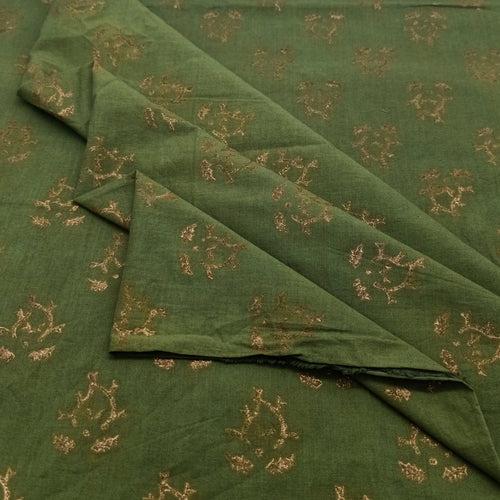 Olive Green Golden Printed Fabric