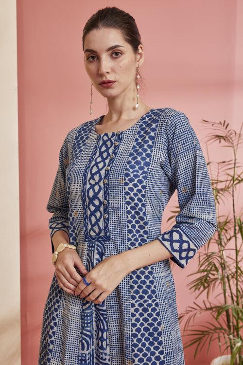 Multi Indigo dyed A-line Kurta/Dress