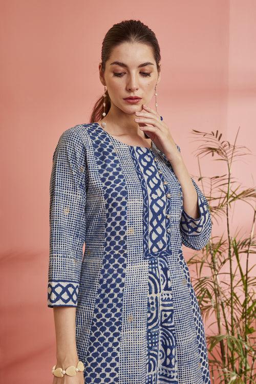 Multi Indigo dyed A-line Kurta/Dress