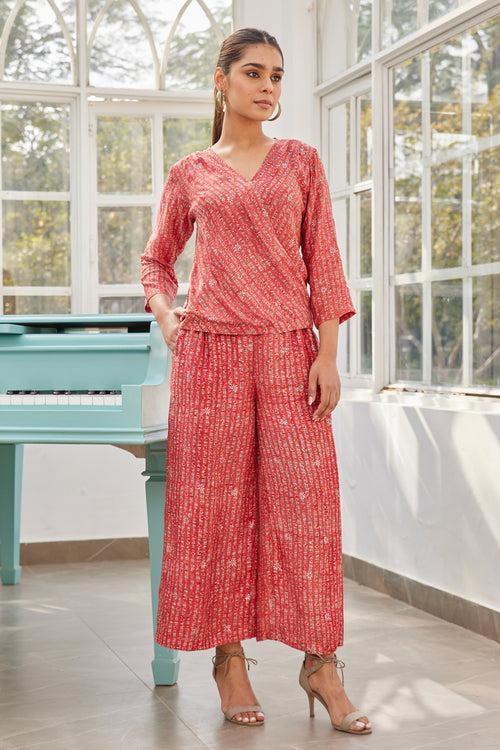 Salmon Hand Block Print Relaxed Fit Ethnic Trouser