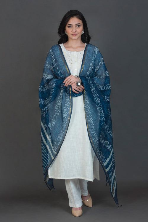 Kota Doria Indigo Dupatta