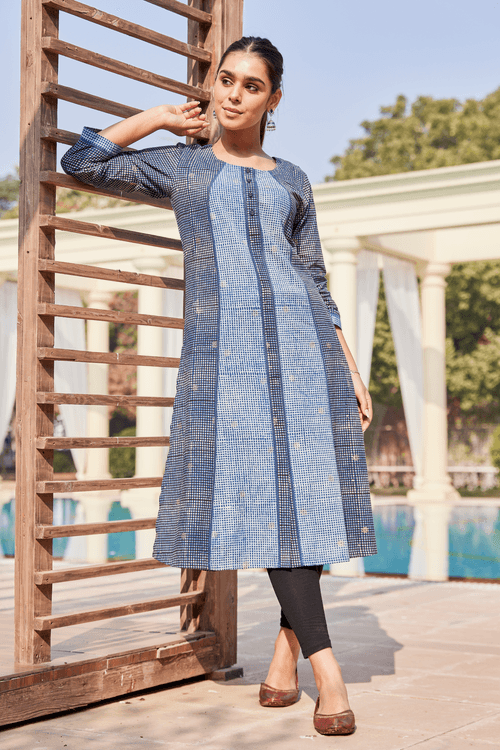 Bagru Indigo Block Print A-Line Kurta-Dress