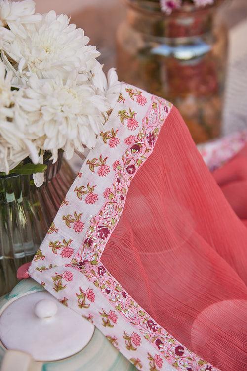 Solid Pink Chiffon Dupatta With Contrast Border