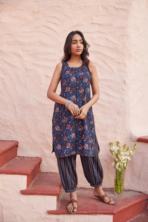 3 Piece Printed Kurta Set With Cuffed Salwar Pant and Dupatta