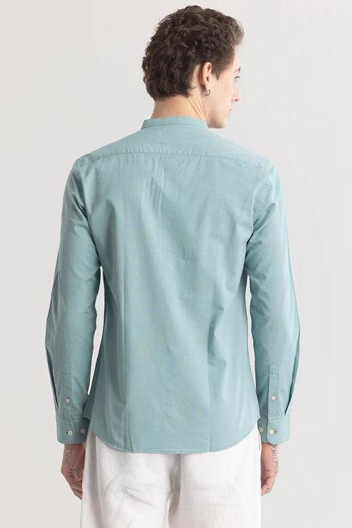 Mandarique Blue Linen Blend Shirt