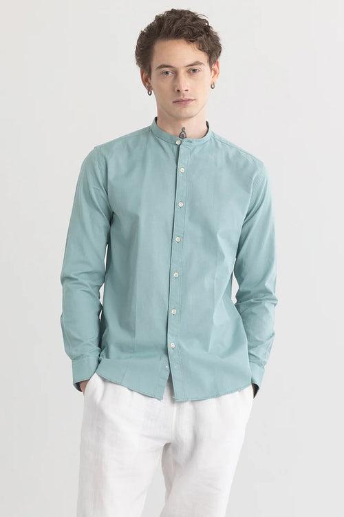 Mandarique Blue Linen Blend Shirt