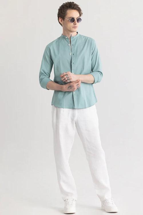 Mandarique Blue Linen Blend Shirt