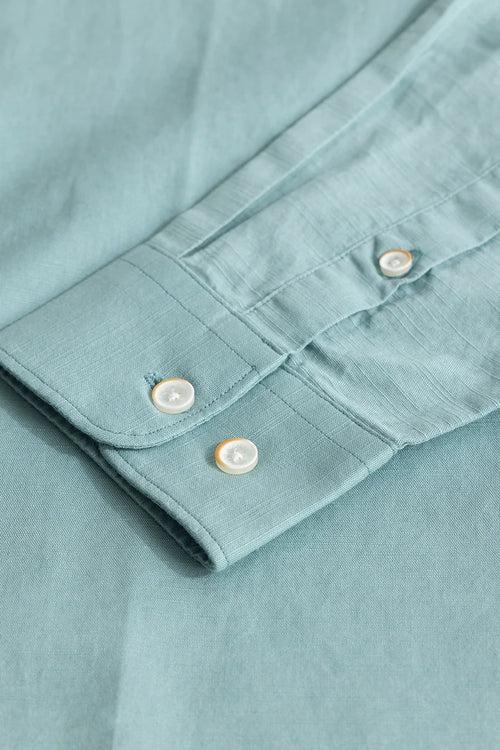 Mandarique Blue Linen Blend Shirt