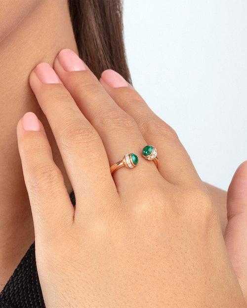 ROSE GOLD MALACHITE DIAMOND OPEN RING (SIZE 55)