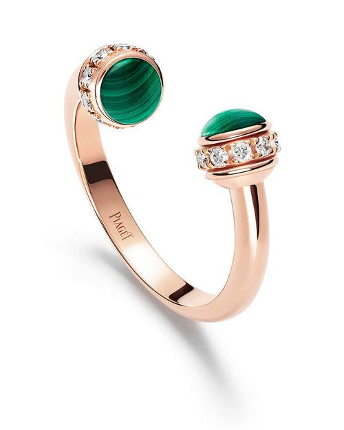 ROSE GOLD MALACHITE DIAMOND OPEN RING (SIZE 55)