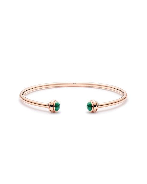 ROSE GOLD MALACHITE OPEN BANGLE BRACELET (SIZE 17)