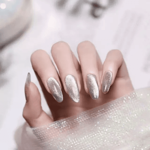 Nailamour Crystal Cat's Eye Silver Artificial Nail Kit - 24pcs