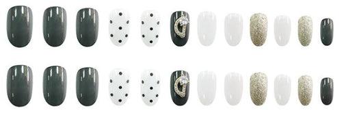 Nailamour Grey Embellished Artificial Nail Kit - 24pcs